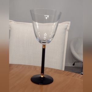 Sasaki Tucano Water wine glass black stem gold trim 12 oz.